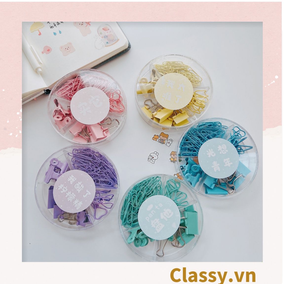  Classy Ghim giấy, kẹp giấy hộp bốn ngăn, màu sắc đa dạng văn phòng phẩm tiện lợi PK1506 