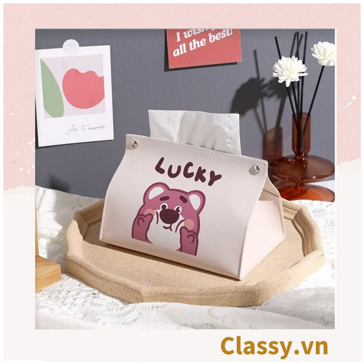 Classy Hộp đựng khăn giấy bằng da PU chống thấm nước PK1511