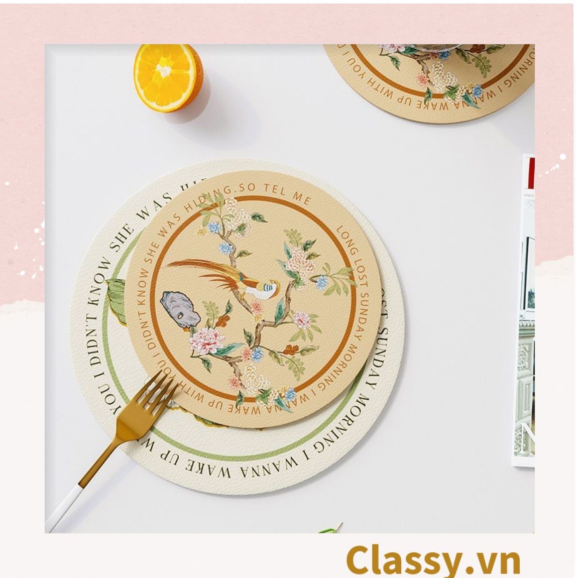 Classy Miếng lót đế ly, lót đế cốc bằng da thấm hút tốt, nhiều họa tiết PK1512