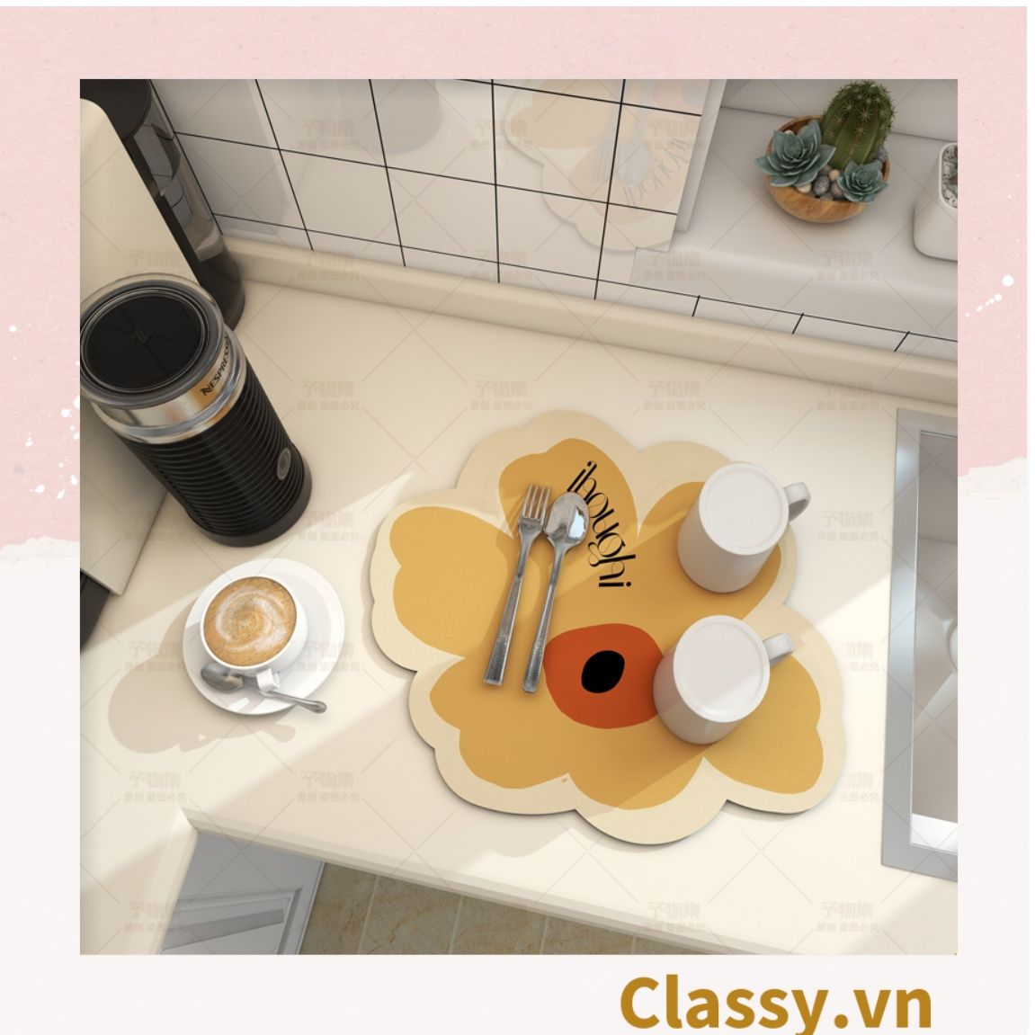 Classy Miếng lót bàn ăn bằng da thấm hút tốt, kiểu dáng bông hoa PK1513