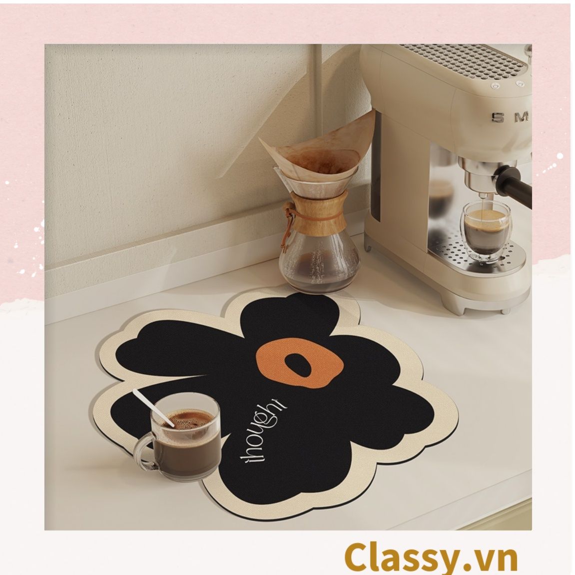 Classy Miếng lót bàn ăn bằng da thấm hút tốt, kiểu dáng bông hoa PK1513