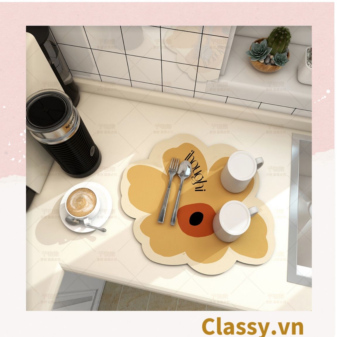 Classy Miếng lót bàn ăn bằng da thấm hút tốt, kiểu dáng bông hoa PK1513