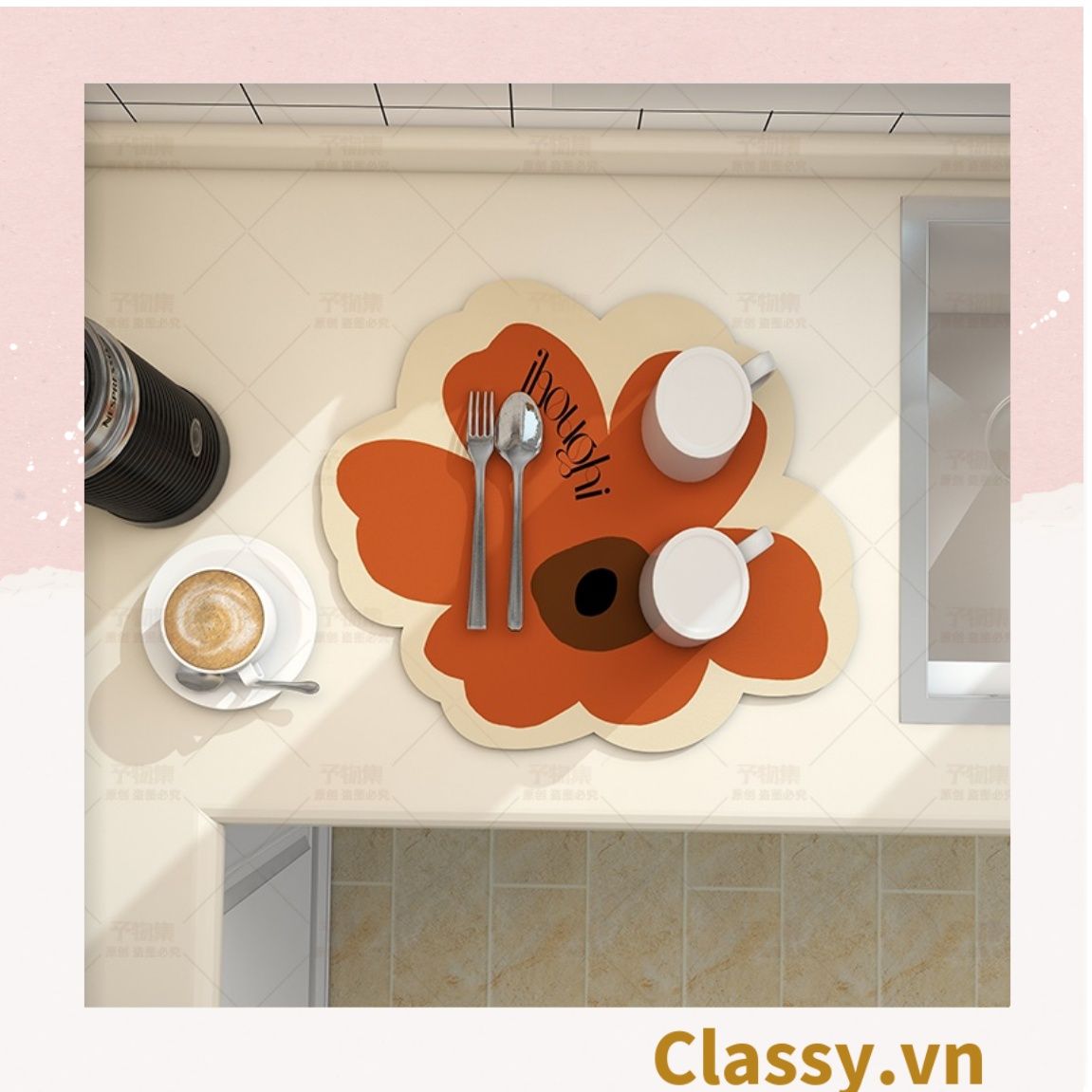 Classy Miếng lót bàn ăn bằng da thấm hút tốt, kiểu dáng bông hoa PK1513