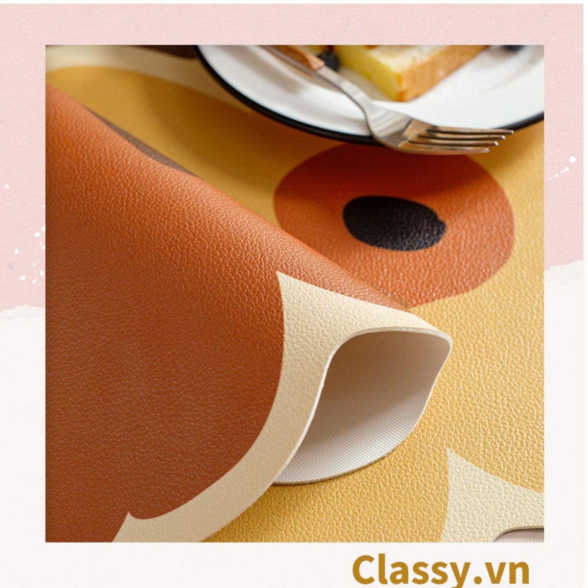 Classy Miếng lót bàn ăn bằng da thấm hút tốt, kiểu dáng bông hoa PK1513
