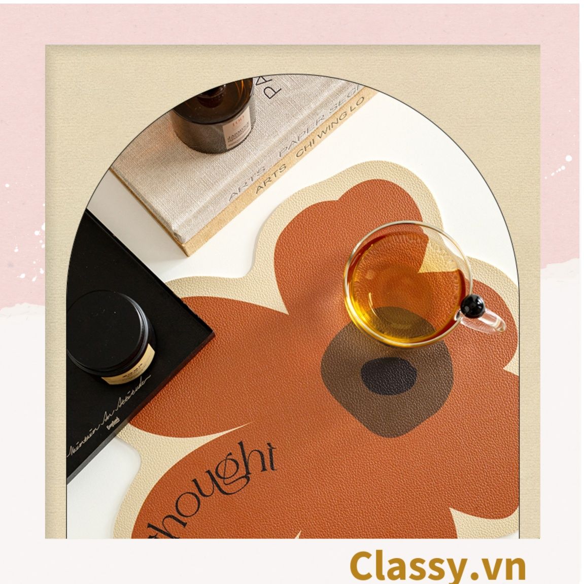 Classy Miếng lót bàn ăn bằng da thấm hút tốt, kiểu dáng bông hoa PK1513