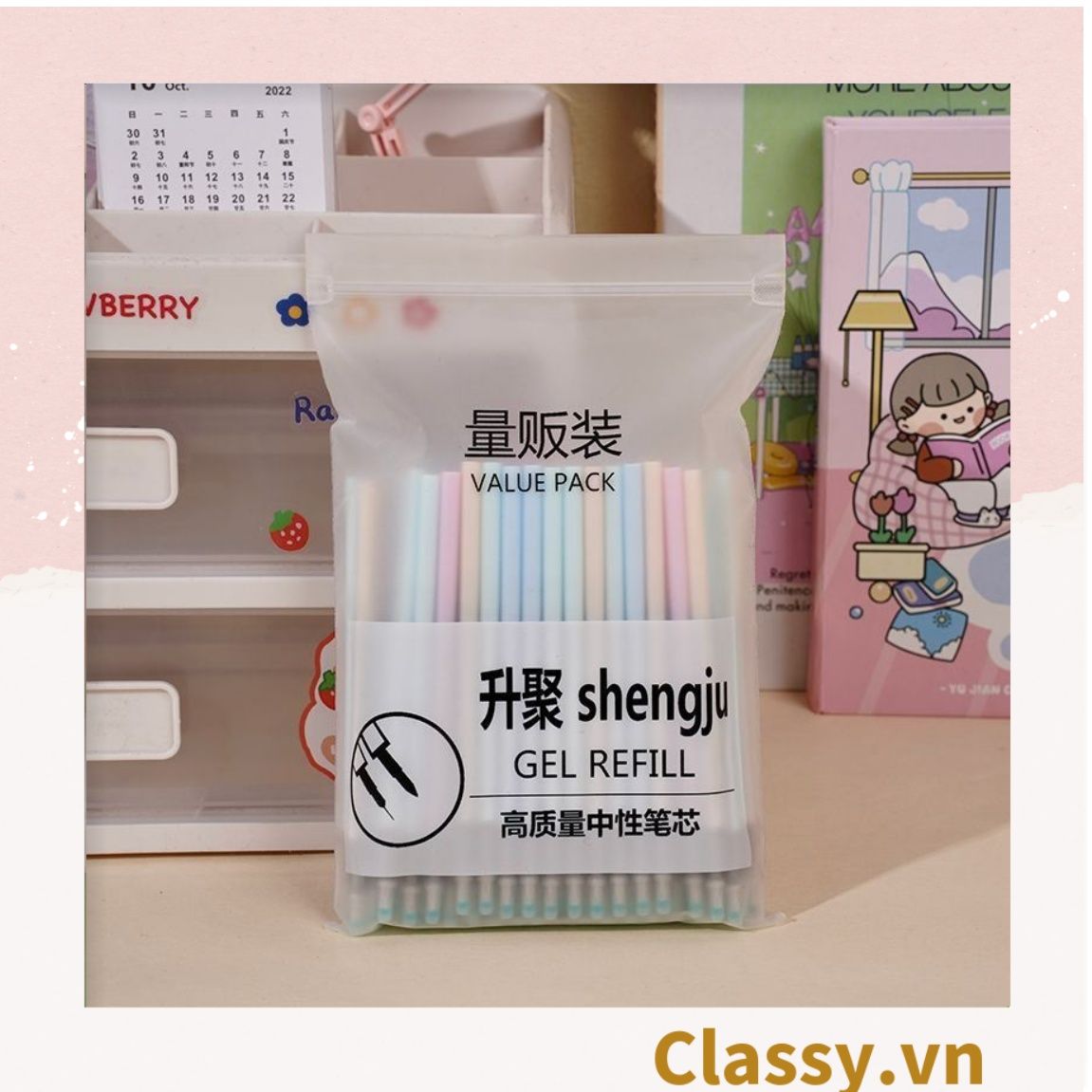  Classy Túi 20 ruột bút màu ngẫu nhiên, bút gel, bút mực màu đều, đậm, nét PK1516 