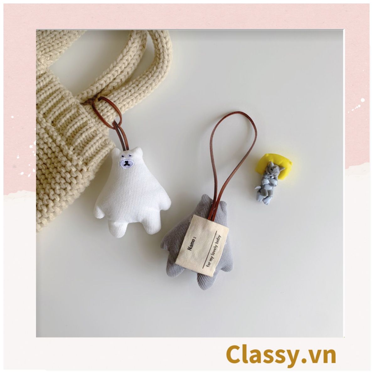 Classy Móc khóa mặt gấu nhiều màu, móc khóa điện thoại, sổ tay treo thẻ tên, buộc lên hành lý, treo lên xe PK1518