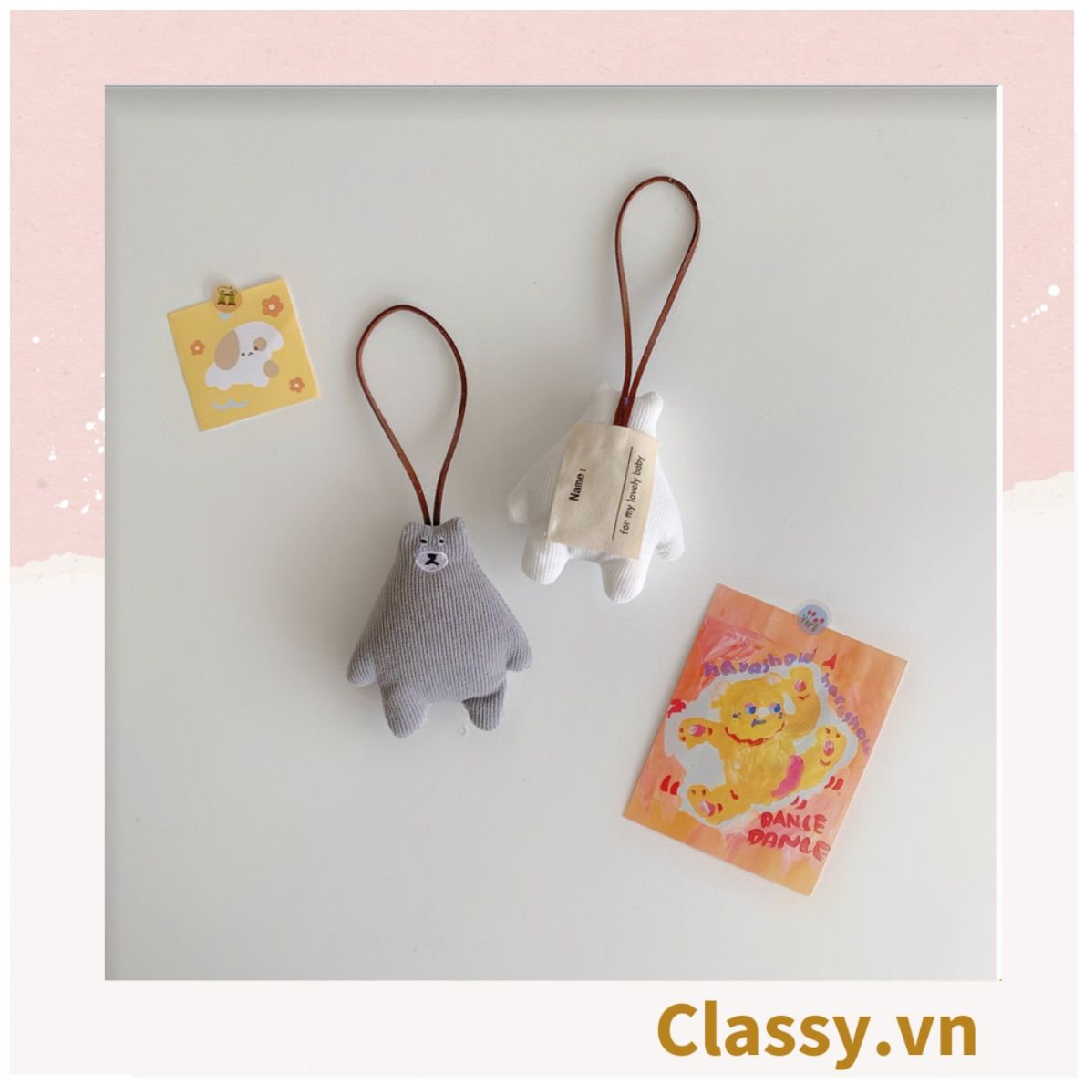 Classy Móc khóa mặt gấu nhiều màu, móc khóa điện thoại, sổ tay treo thẻ tên, buộc lên hành lý, treo lên xe PK1518