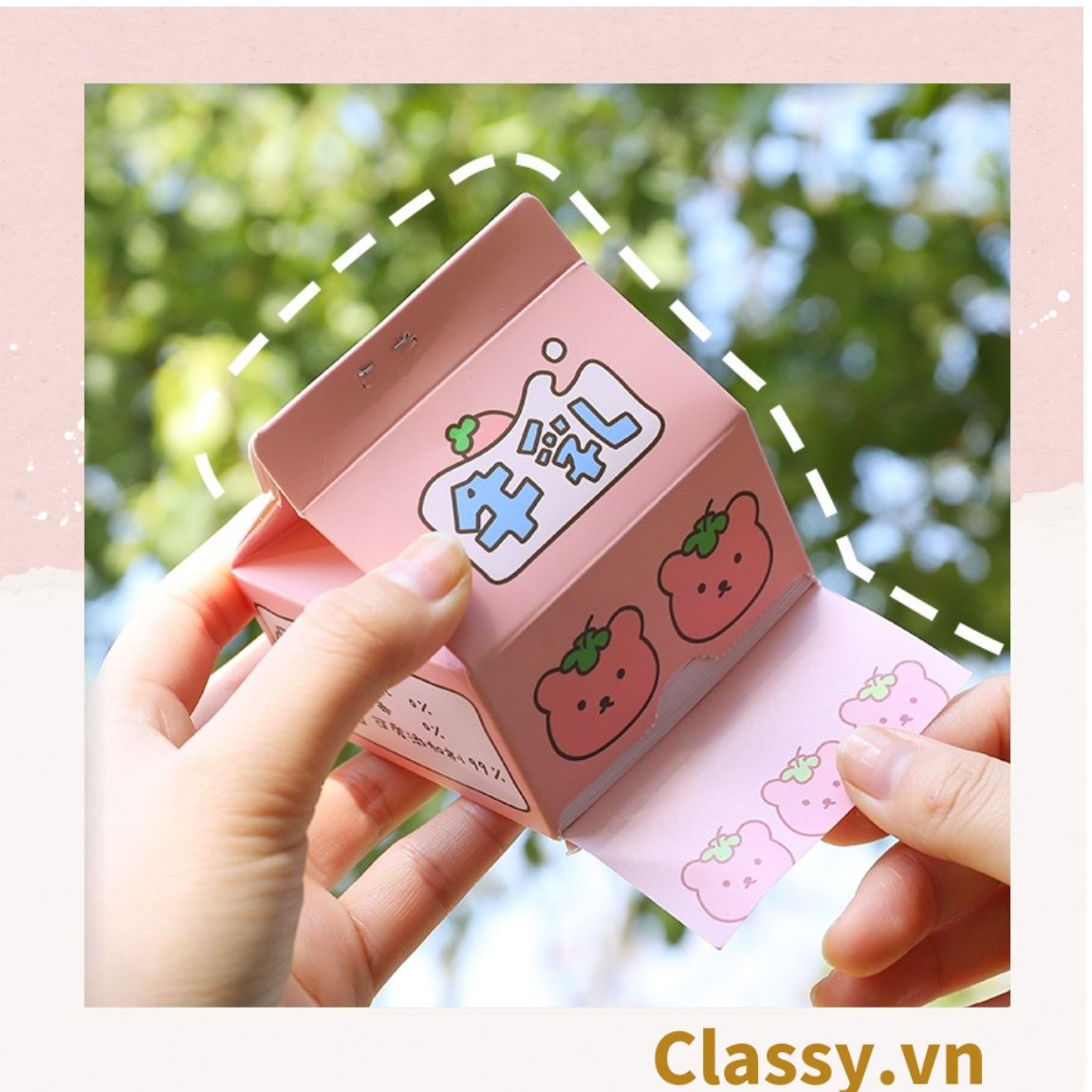  Classy Hộp giấy note, giấy ghi chú hình hộp sữa, có khe rút tiện lợi PK1520 