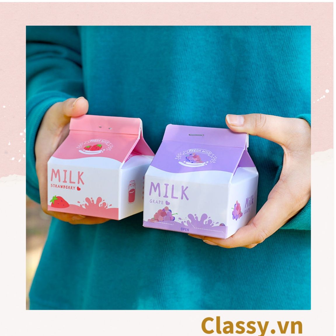 Classy Hộp giấy note, giấy ghi chú hình hộp sữa, có khe rút tiện lợi PK1520