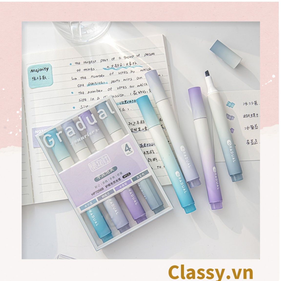 Classy Hộp 4 bút highlight, bút dạ quang, bút đánh dấu tiện lợi PK1536