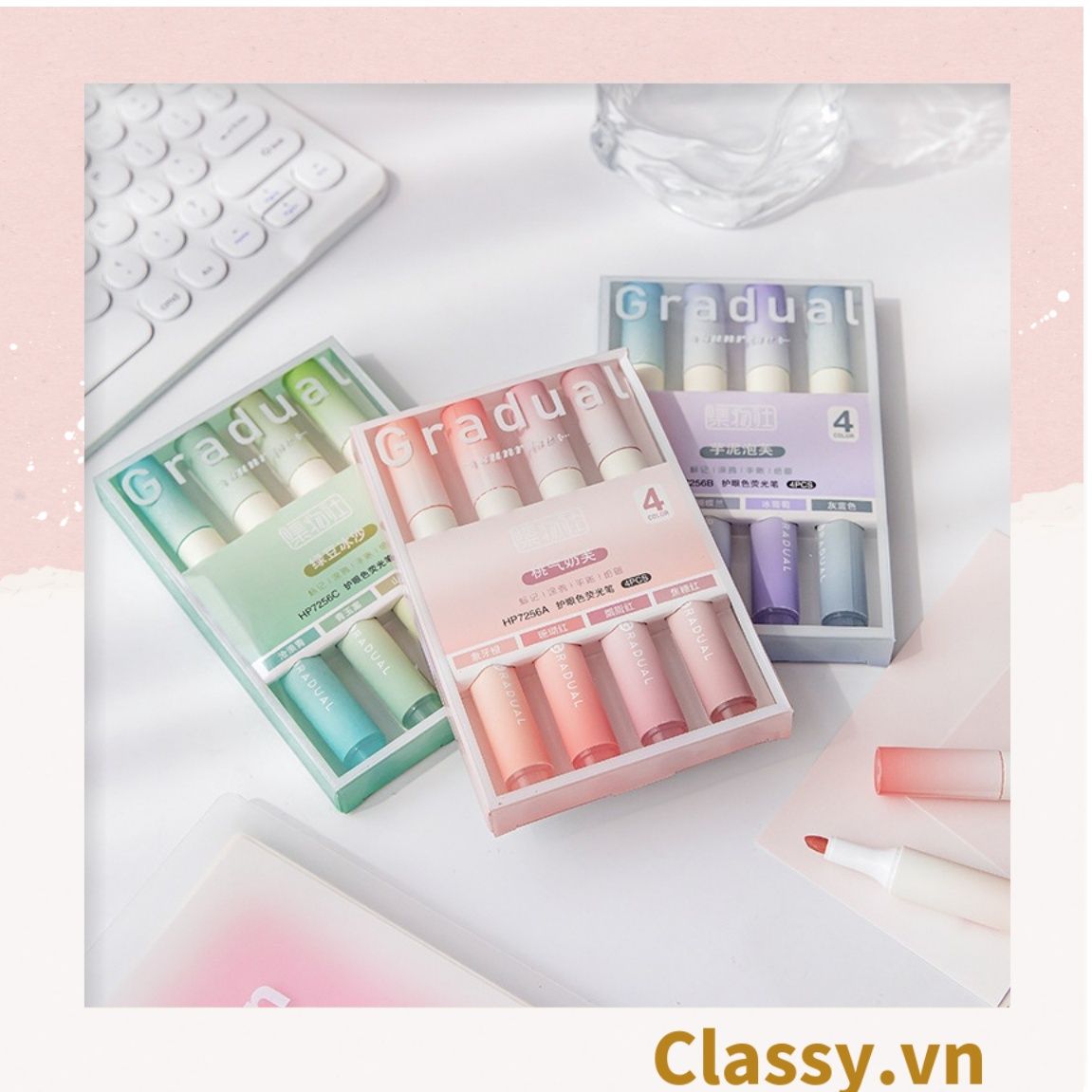 Classy Hộp 4 bút highlight, bút dạ quang, bút đánh dấu tiện lợi PK1536