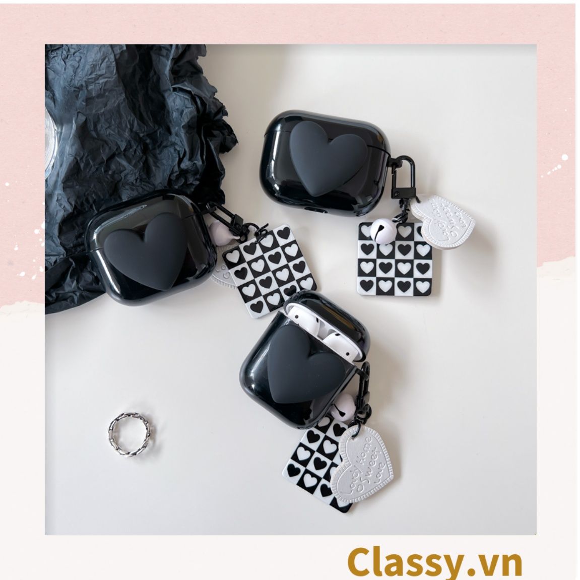 Classy Móc khóa trắng đen nhiều họa tiết độc đáo, móc khóa điện thoại, balo thời trang PK1540