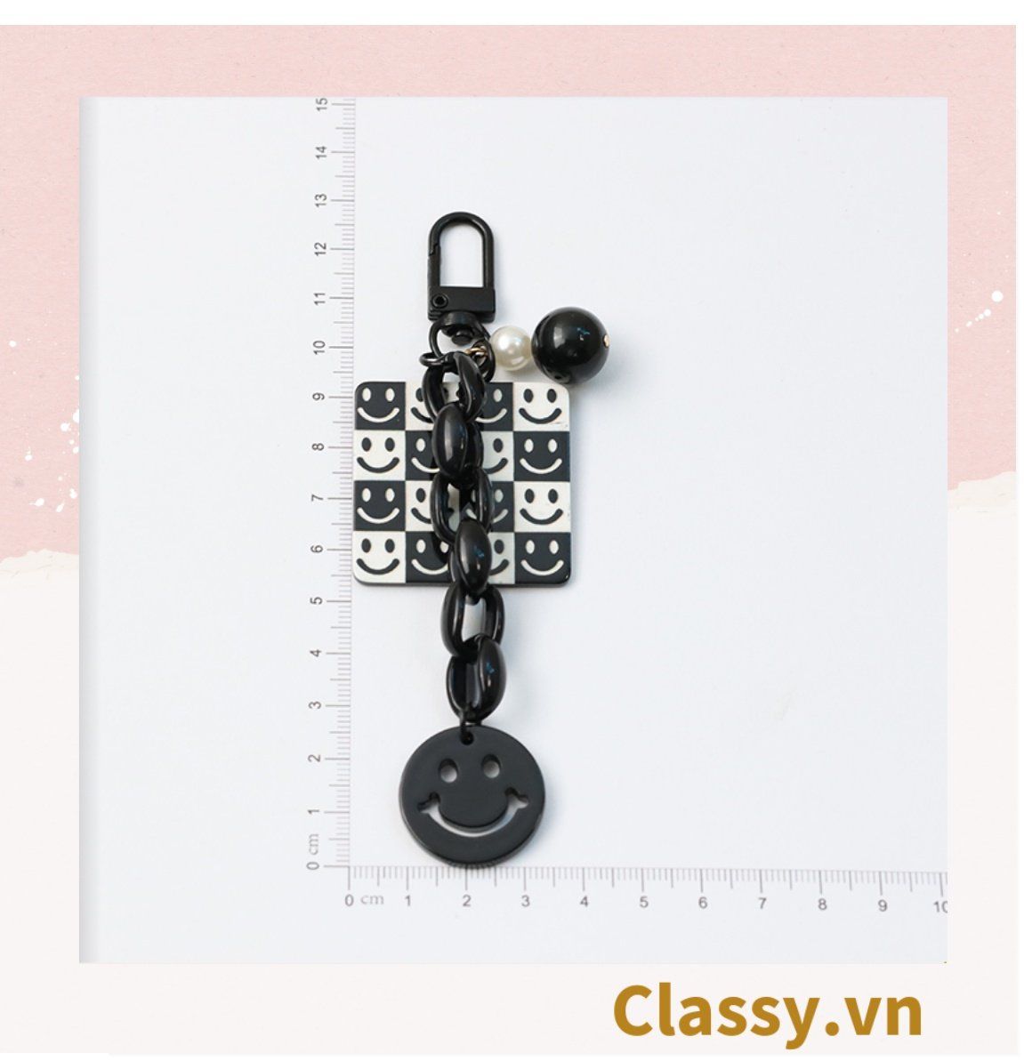 Classy Móc khóa trắng đen nhiều họa tiết độc đáo, móc khóa điện thoại, balo thời trang PK1540