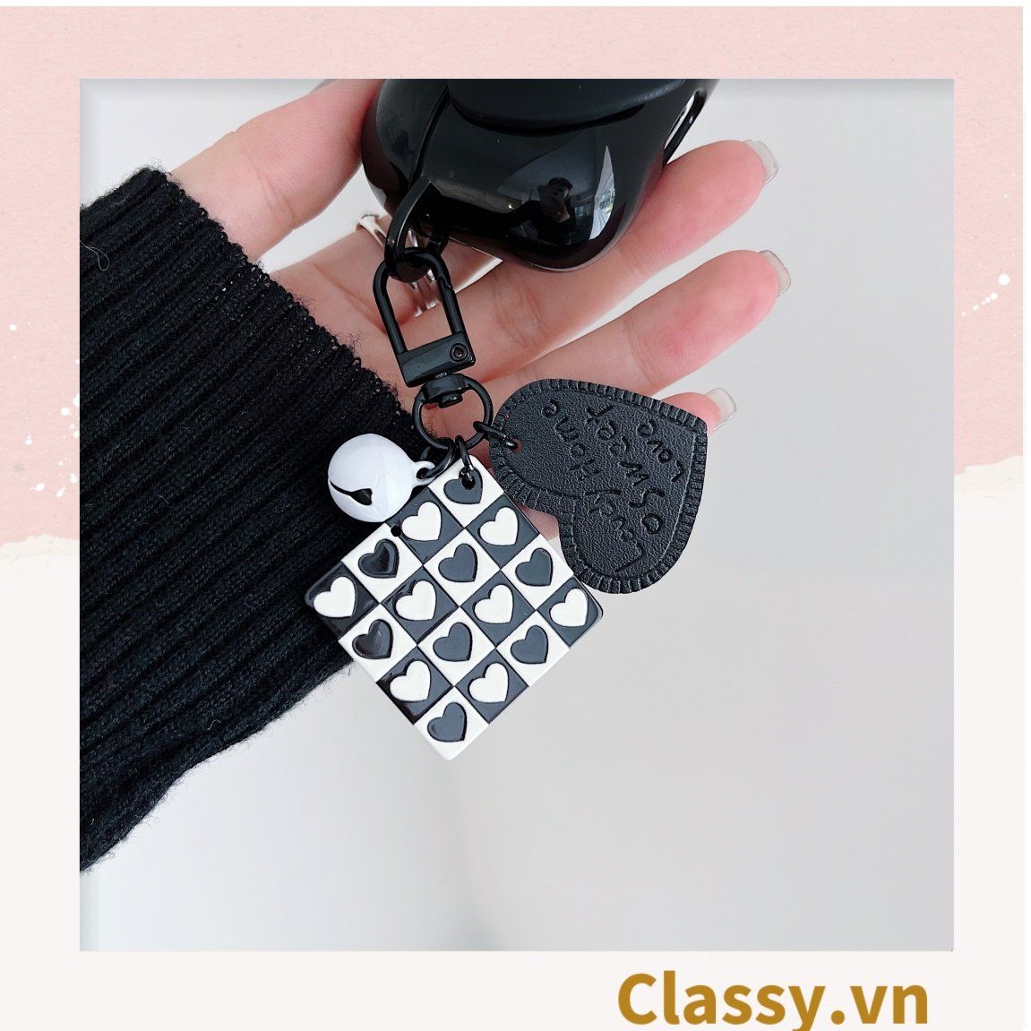 Classy Móc khóa trắng đen nhiều họa tiết độc đáo, móc khóa điện thoại, balo thời trang PK1540