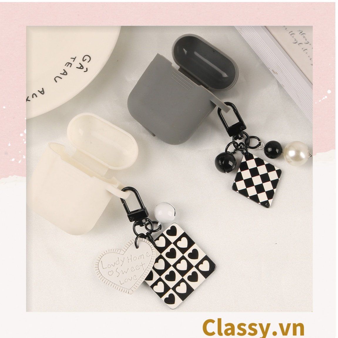 Classy Móc khóa trắng đen nhiều họa tiết độc đáo, móc khóa điện thoại, balo thời trang PK1540