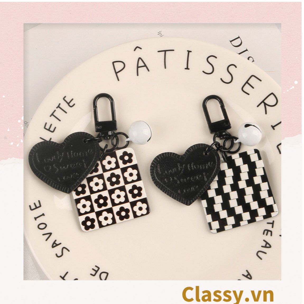 Classy Móc khóa trắng đen nhiều họa tiết độc đáo, móc khóa điện thoại, balo thời trang PK1540
