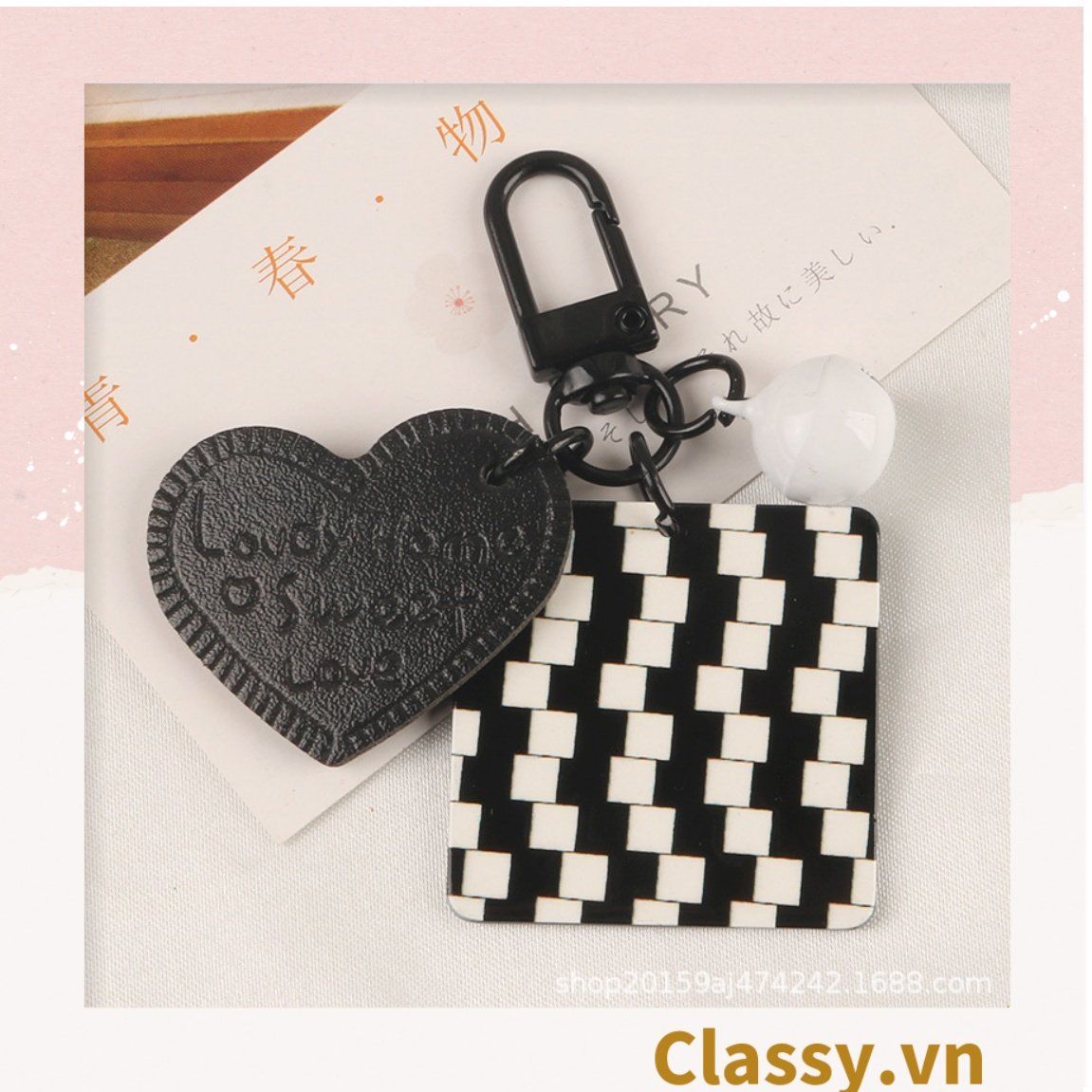 Classy Móc khóa trắng đen nhiều họa tiết độc đáo, móc khóa điện thoại, balo thời trang PK1540