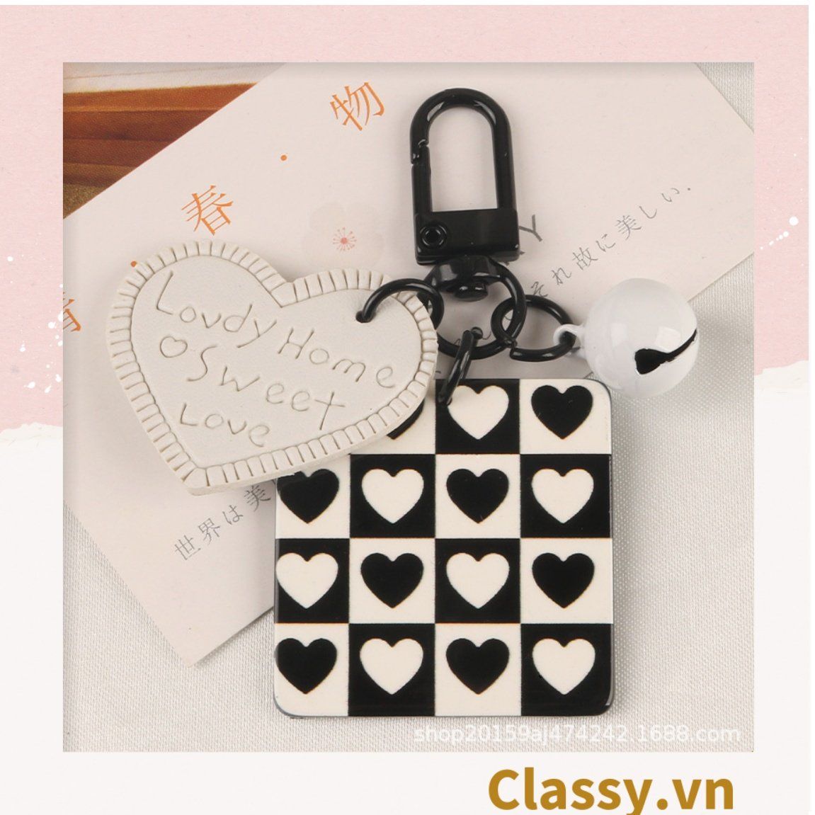 Classy Móc khóa trắng đen nhiều họa tiết độc đáo, móc khóa điện thoại, balo thời trang PK1540