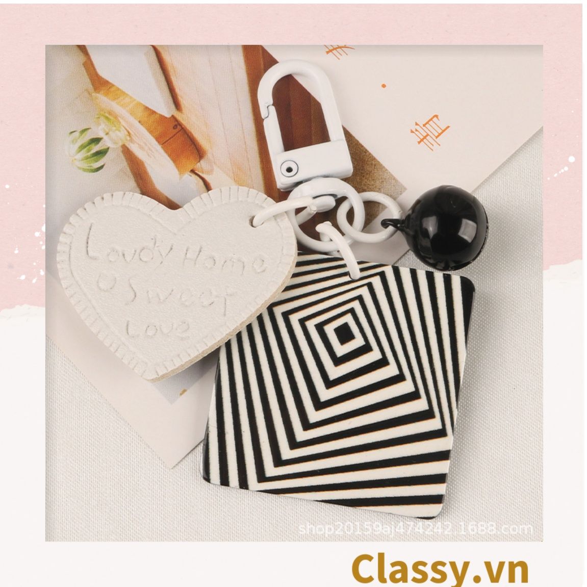 Classy Móc khóa trắng đen nhiều họa tiết độc đáo, móc khóa điện thoại, balo thời trang PK1540