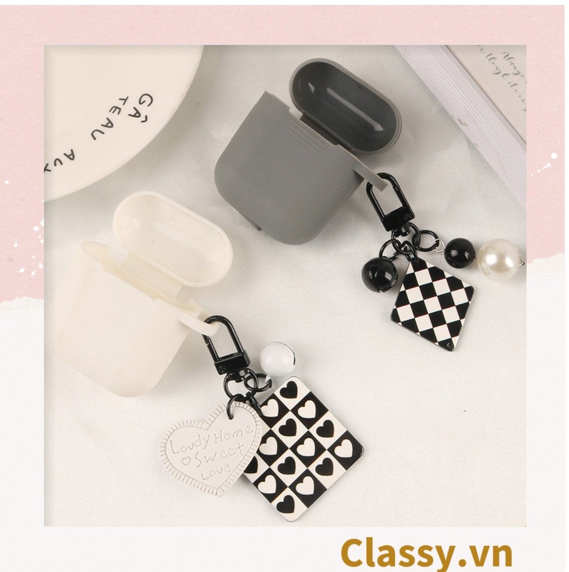 Classy Móc khóa trắng đen nhiều họa tiết độc đáo, móc khóa điện thoại, balo thời trang PK1540