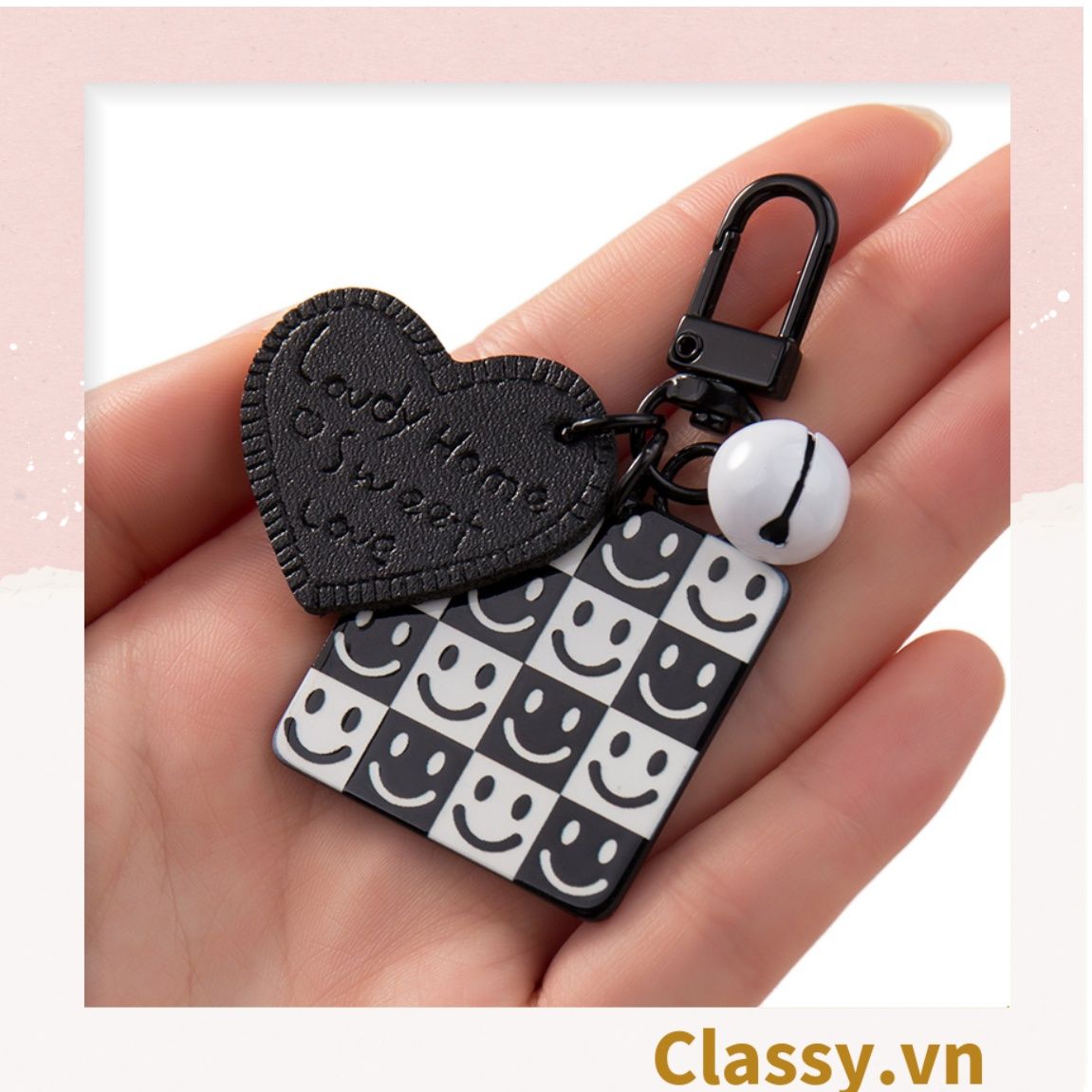 Classy Móc khóa trắng đen nhiều họa tiết độc đáo, móc khóa điện thoại, balo thời trang PK1540
