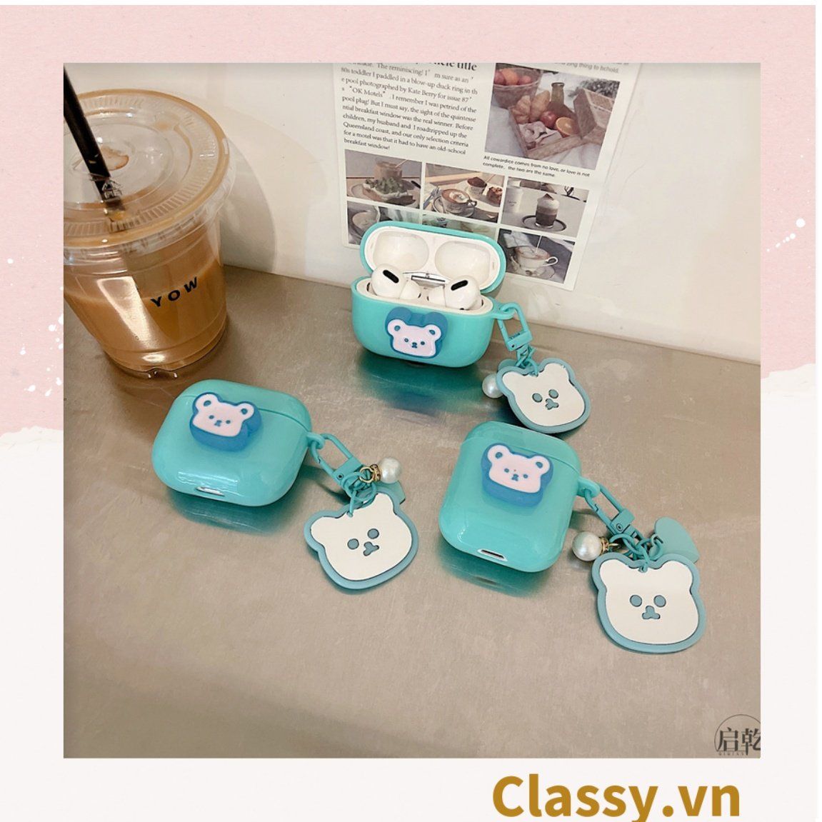 Classy Móc khóa mặt gấu nhựa, đính kèm trái tim dễ thương PK1541