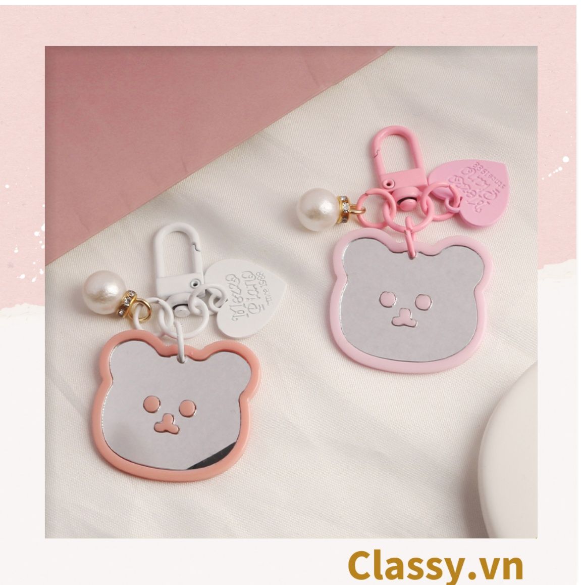 Classy Móc khóa mặt gấu nhựa, đính kèm trái tim dễ thương PK1541