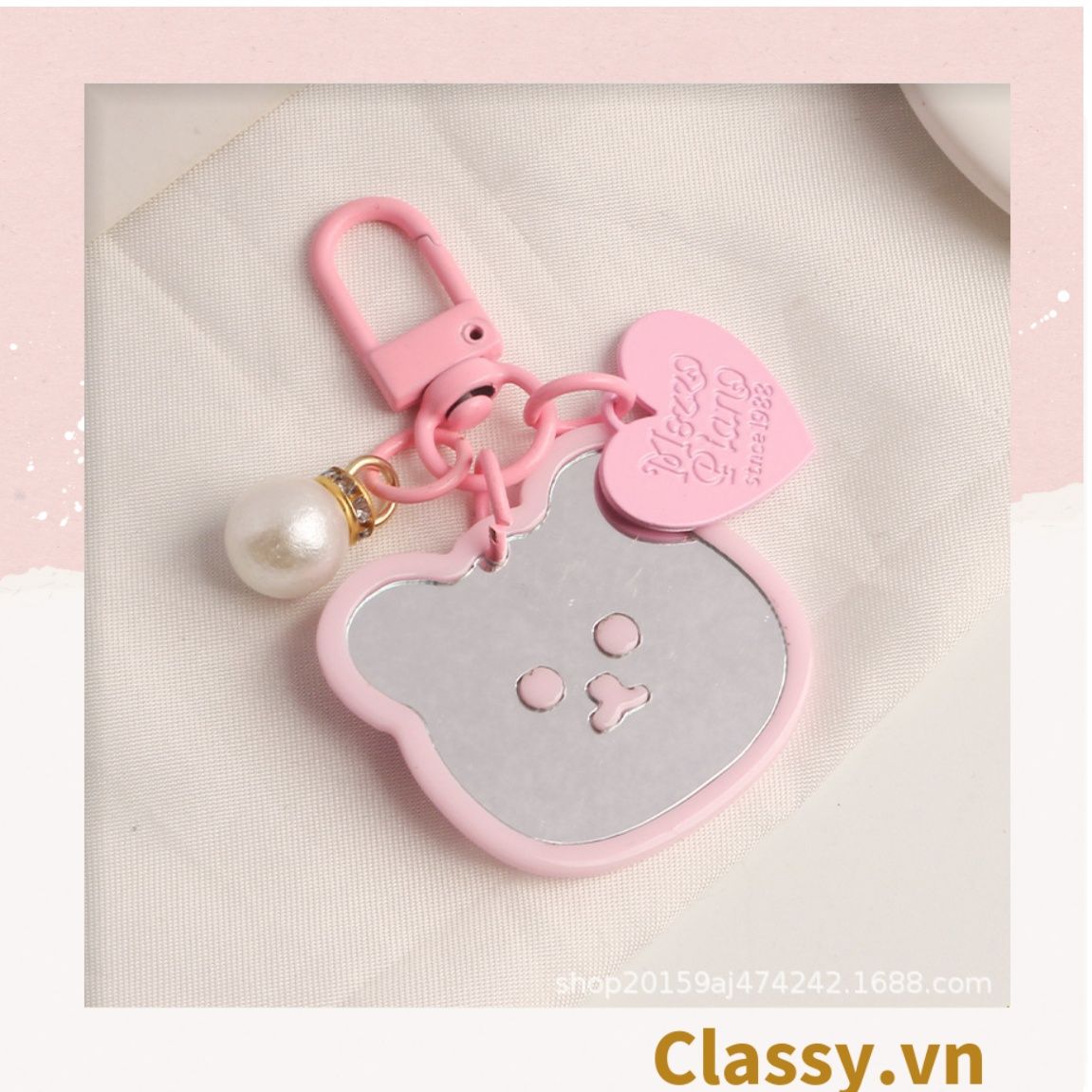 Classy Móc khóa mặt gấu nhựa, đính kèm trái tim dễ thương PK1541