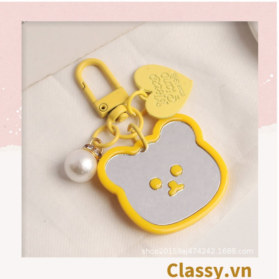 Classy Móc khóa mặt gấu nhựa, đính kèm trái tim dễ thương PK1541