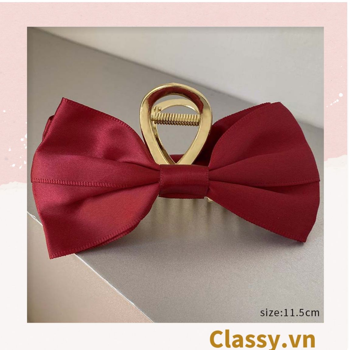 Classy Kẹp càng cua, kẹp tóc đính nơ bảng lớn, dễ tạo kiểu, không gây rụng tóc PK1554