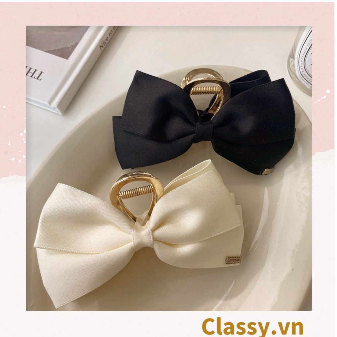 Classy Kẹp càng cua, kẹp tóc đính nơ bảng lớn, dễ tạo kiểu, không gây rụng tóc PK1554