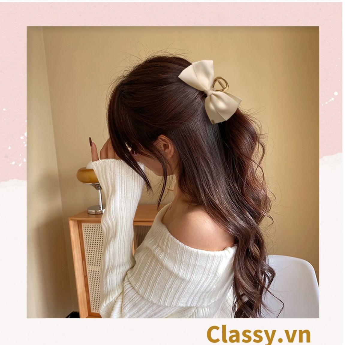 Classy Kẹp càng cua, kẹp tóc đính nơ bảng lớn, dễ tạo kiểu, không gây rụng tóc PK1554