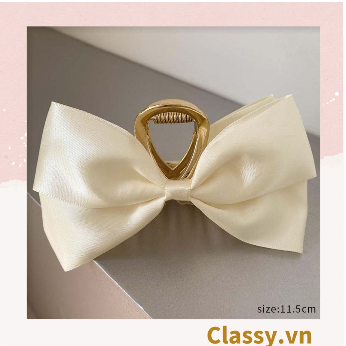 Classy Kẹp càng cua, kẹp tóc đính nơ bảng lớn, dễ tạo kiểu, không gây rụng tóc PK1554