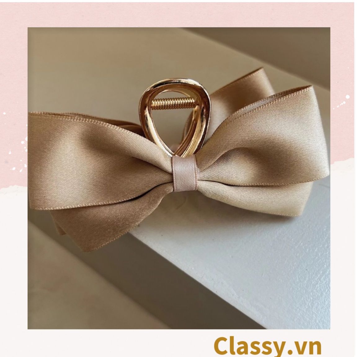Classy Kẹp càng cua, kẹp tóc đính nơ bảng lớn, dễ tạo kiểu, không gây rụng tóc PK1554