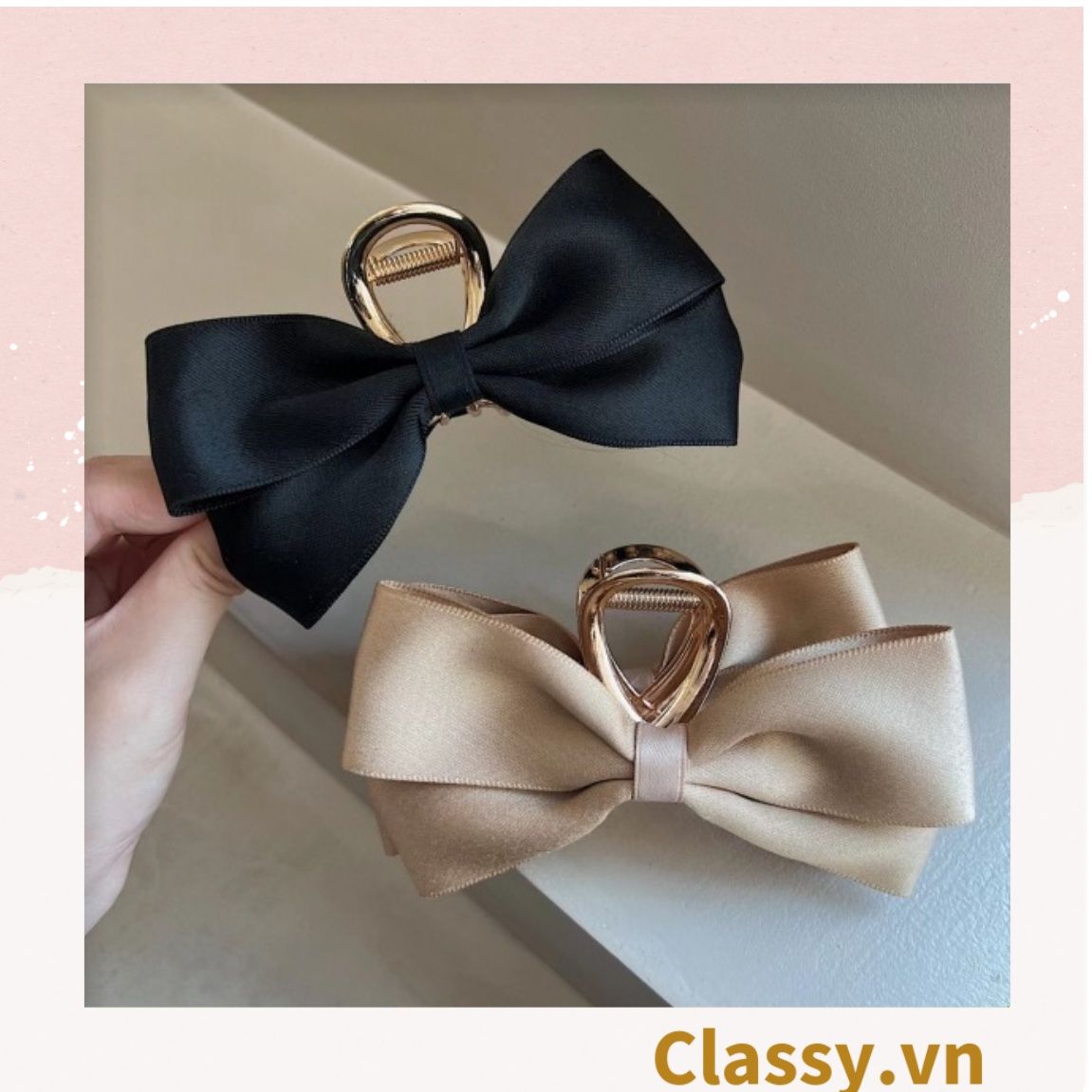 Classy Kẹp càng cua, kẹp tóc đính nơ bảng lớn, dễ tạo kiểu, không gây rụng tóc PK1554