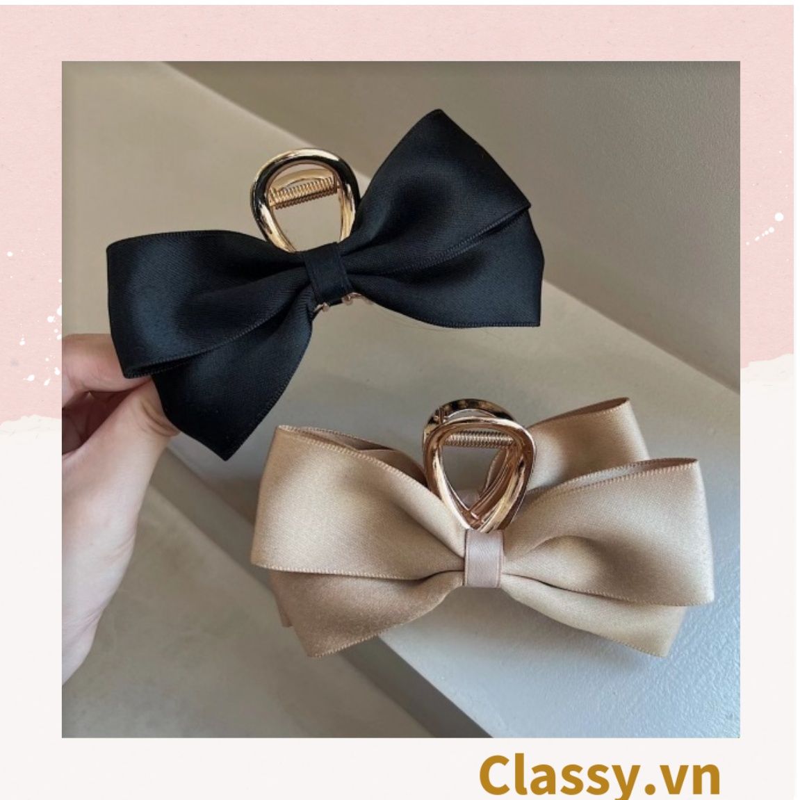  Classy Kẹp càng cua, kẹp tóc đính nơ bảng lớn, dễ tạo kiểu, không gây rụng tóc PK1554 