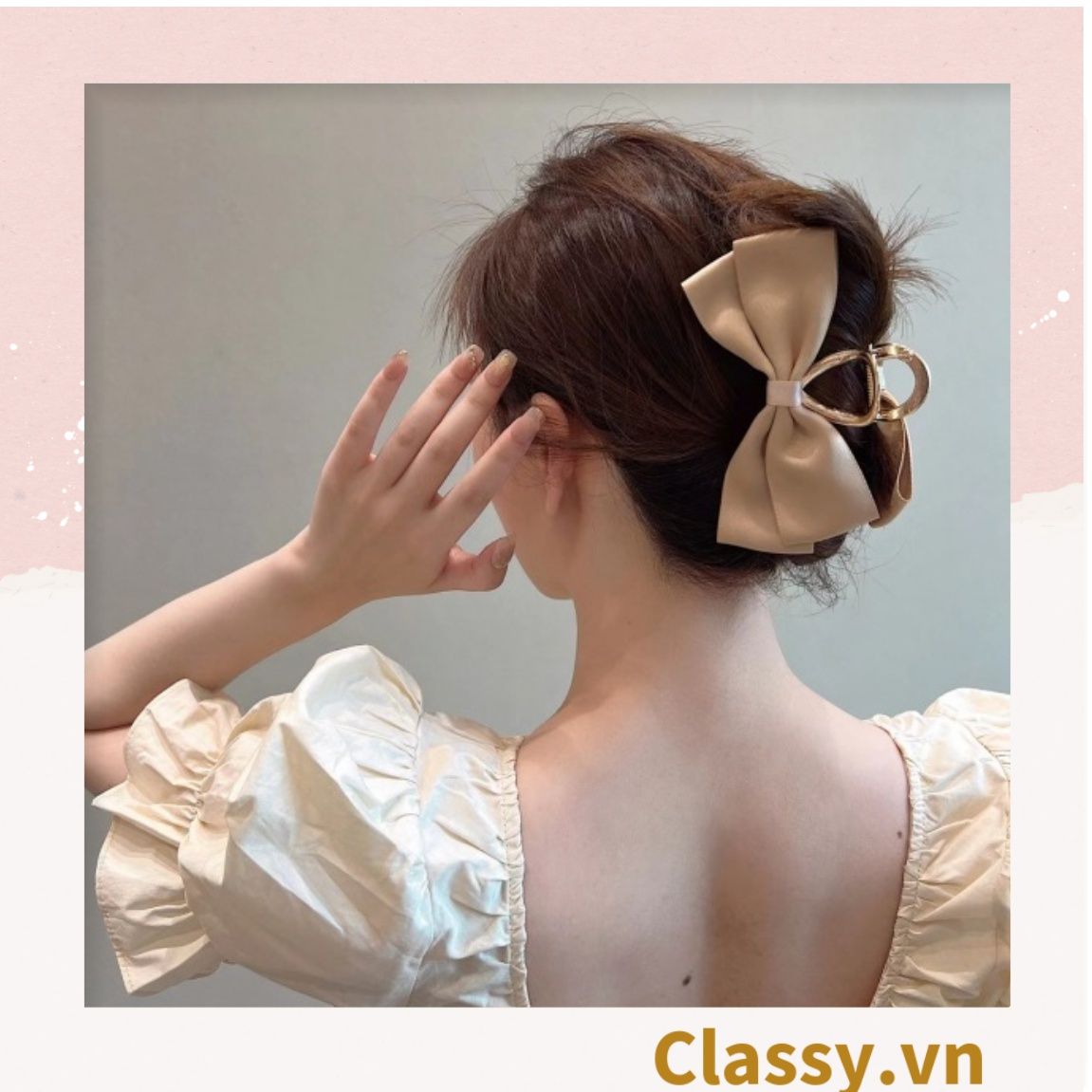 Classy Kẹp càng cua, kẹp tóc đính nơ bảng lớn, dễ tạo kiểu, không gây rụng tóc PK1554