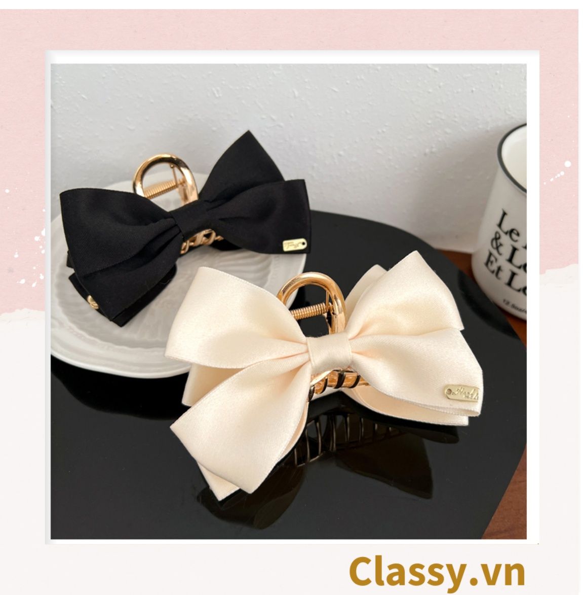 Classy Kẹp càng cua, kẹp tóc đính nơ bảng lớn, dễ tạo kiểu, không gây rụng tóc PK1554