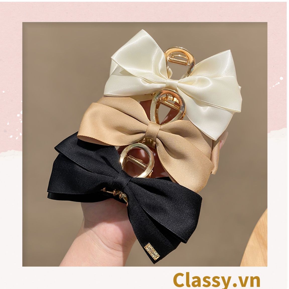  Classy Kẹp càng cua, kẹp tóc đính nơ bảng lớn, dễ tạo kiểu, không gây rụng tóc PK1554 