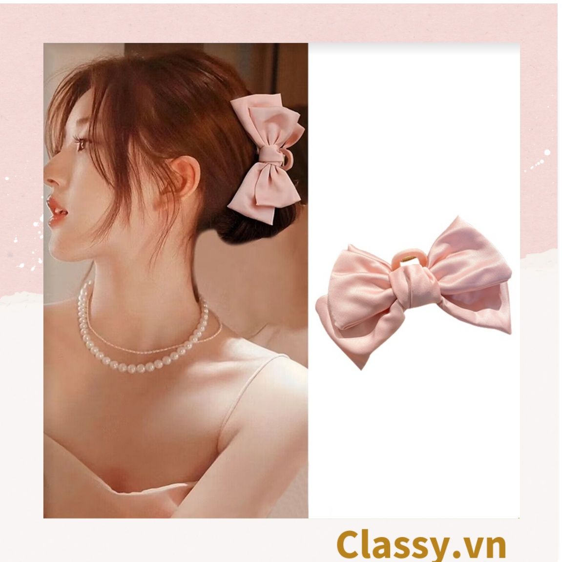 Classy Kẹp càng cua, kẹp tóc đính nơ bảng lớn, dễ tạo kiểu, không gây rụng tóc PK1554