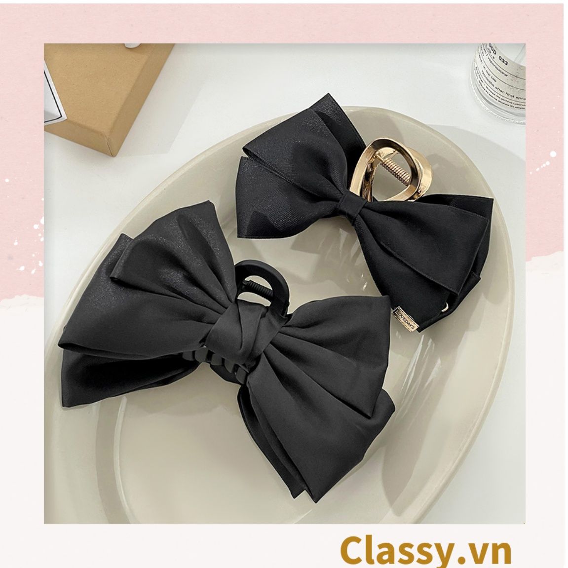 Classy Kẹp càng cua, kẹp tóc đính nơ bảng lớn, dễ tạo kiểu, không gây rụng tóc PK1554