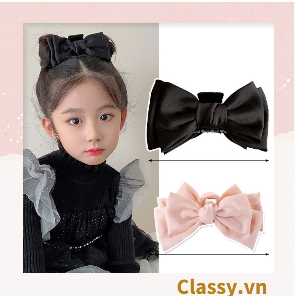 Classy Kẹp càng cua, kẹp tóc đính nơ bảng lớn, dễ tạo kiểu, không gây rụng tóc PK1554