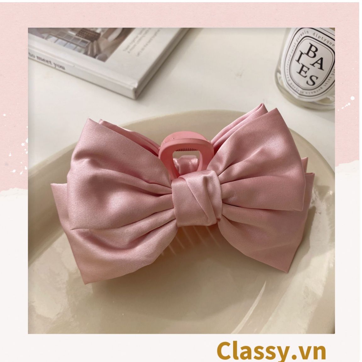 Classy Kẹp càng cua, kẹp tóc đính nơ bảng lớn, dễ tạo kiểu, không gây rụng tóc PK1554