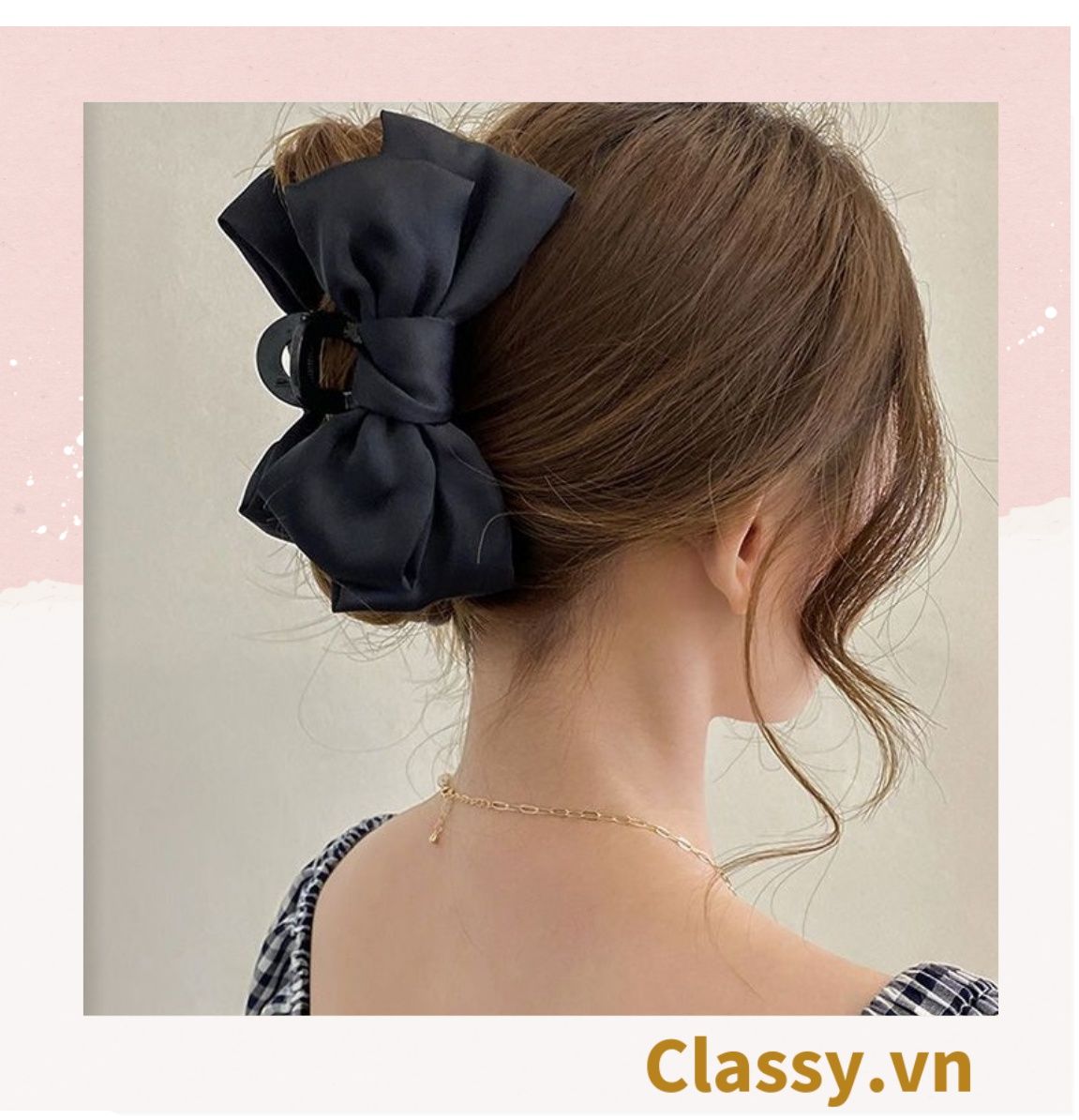 Classy Kẹp càng cua, kẹp tóc đính nơ bảng lớn, dễ tạo kiểu, không gây rụng tóc PK1554