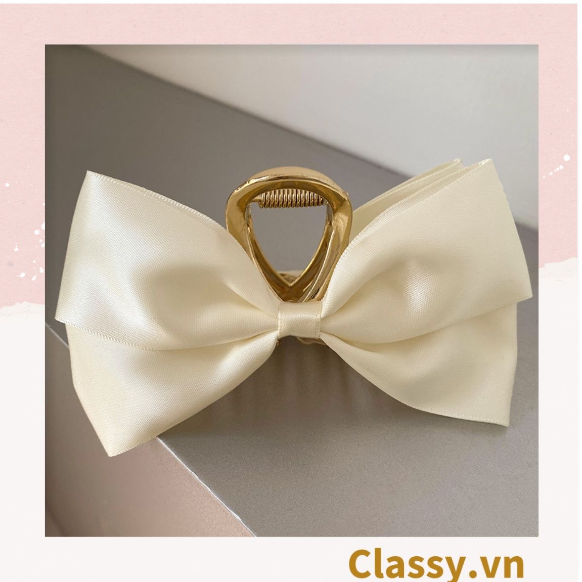Classy Kẹp càng cua, kẹp tóc đính nơ bảng lớn, dễ tạo kiểu, không gây rụng tóc PK1554