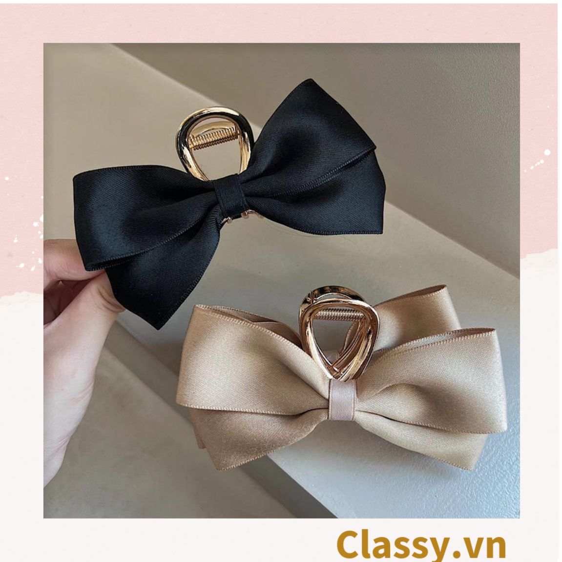 Classy Kẹp càng cua, kẹp tóc đính nơ bảng lớn, dễ tạo kiểu, không gây rụng tóc PK1554