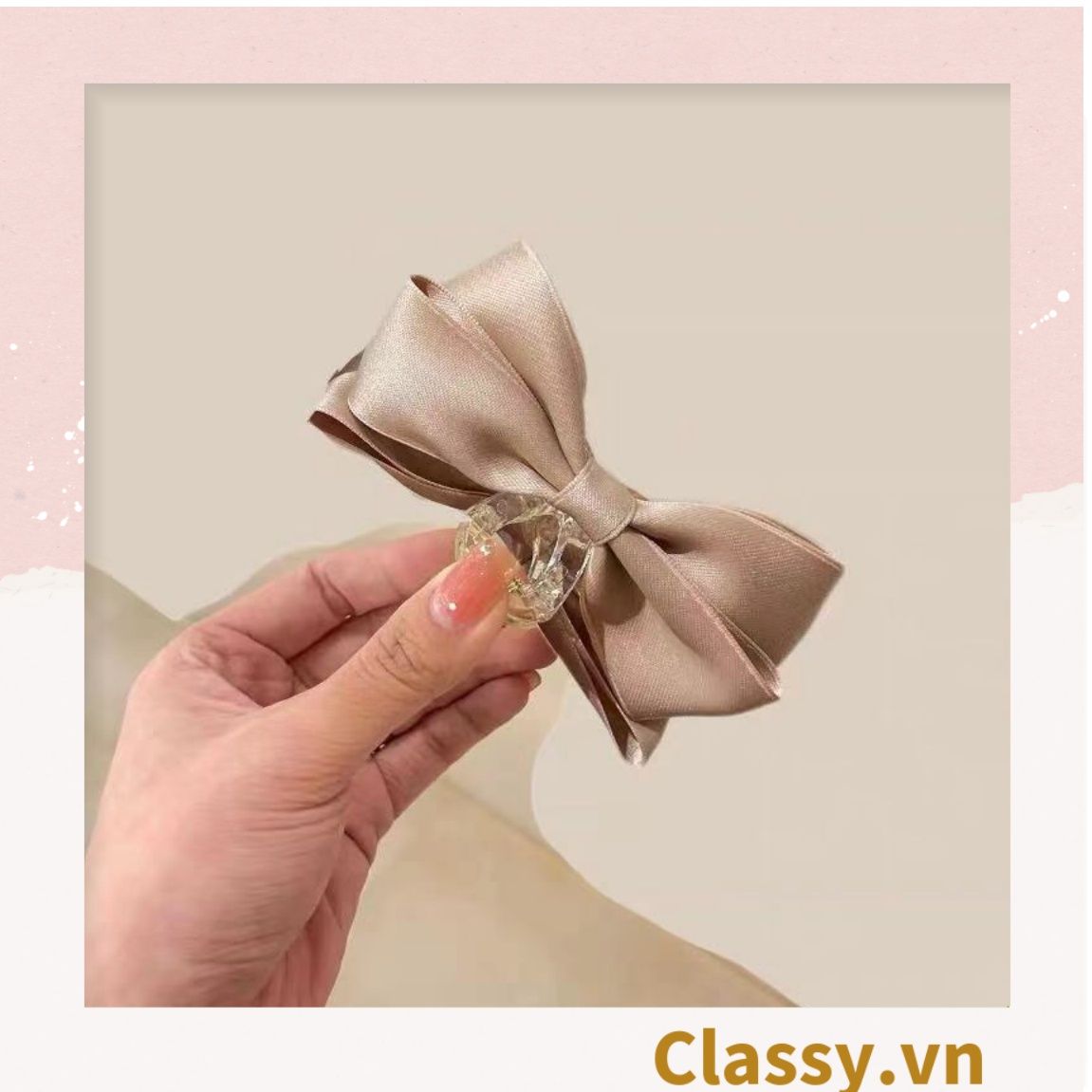 Classy Kẹp càng cua, kẹp tóc đính nơ bảng lớn, dễ tạo kiểu, không gây rụng tóc PK1554