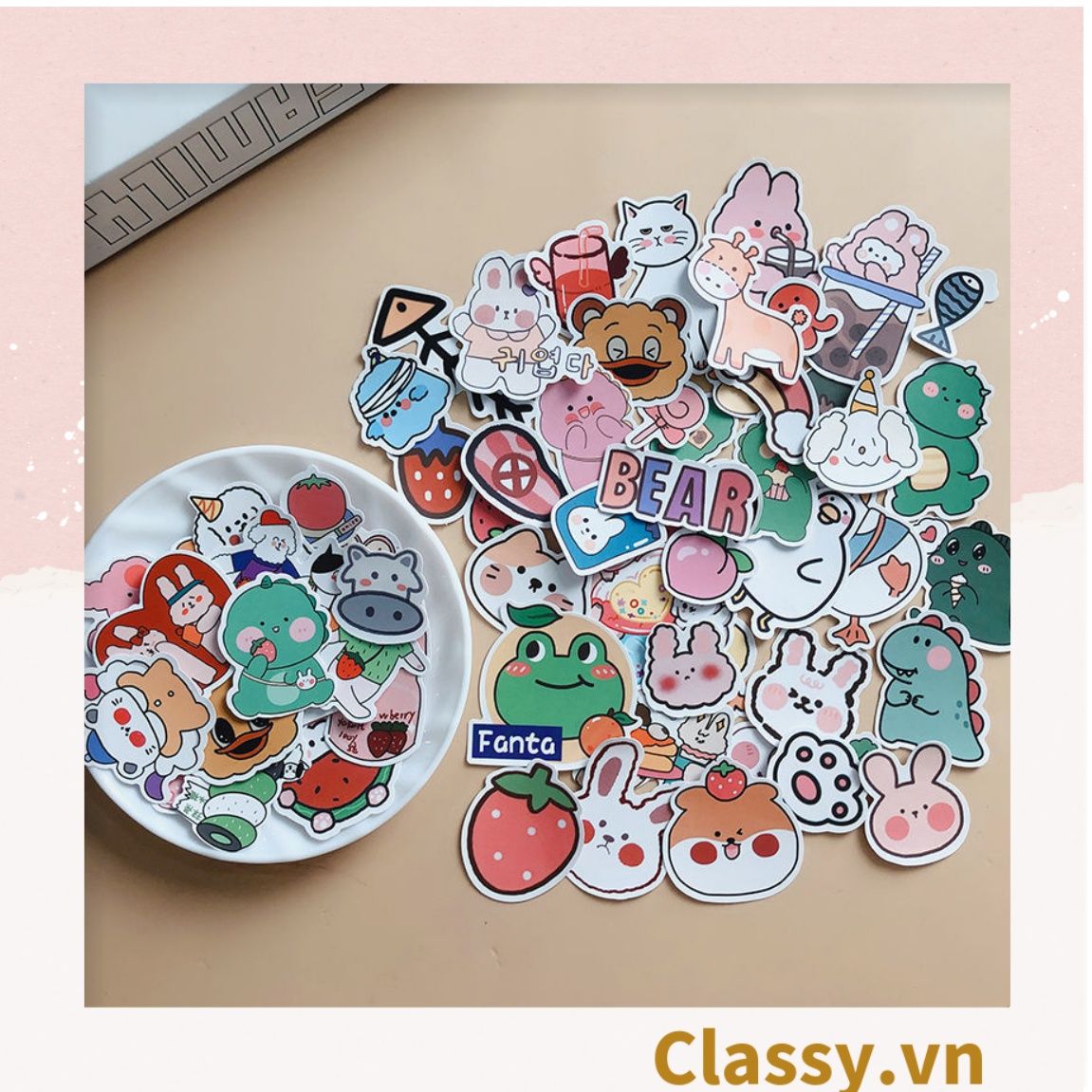  Classy Sticker trang trí mix ngẫu nhiên, dán laptop, điện thoại, sổ, bình nước nhiều họa tiết PK1559 