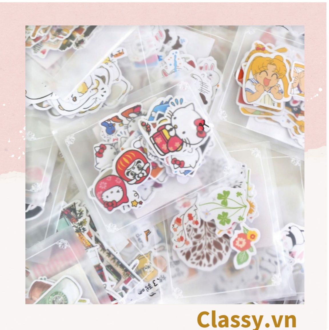 Classy Sticker trang trí mix ngẫu nhiên, dán laptop, điện thoại, sổ, bình nước nhiều họa tiết PK1559